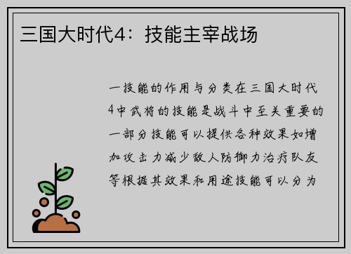 三国大时代4：技能主宰战场